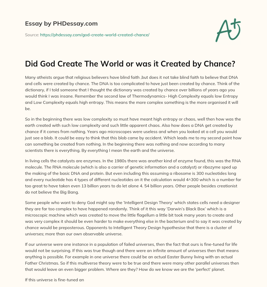Did God Create The World or was it Created by Chance? essay