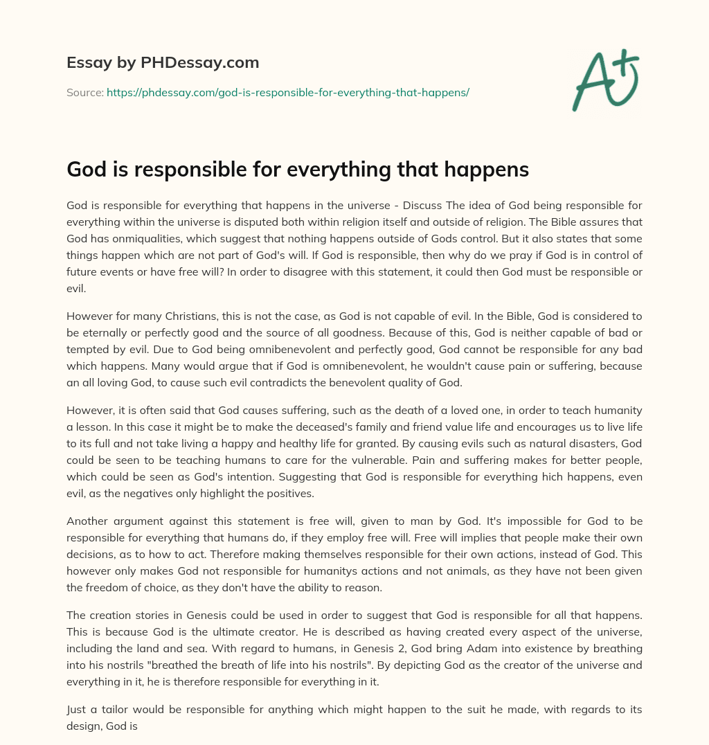 God is responsible for everything that happens essay