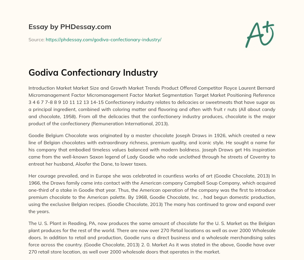 Godiva Confectionary Industry essay