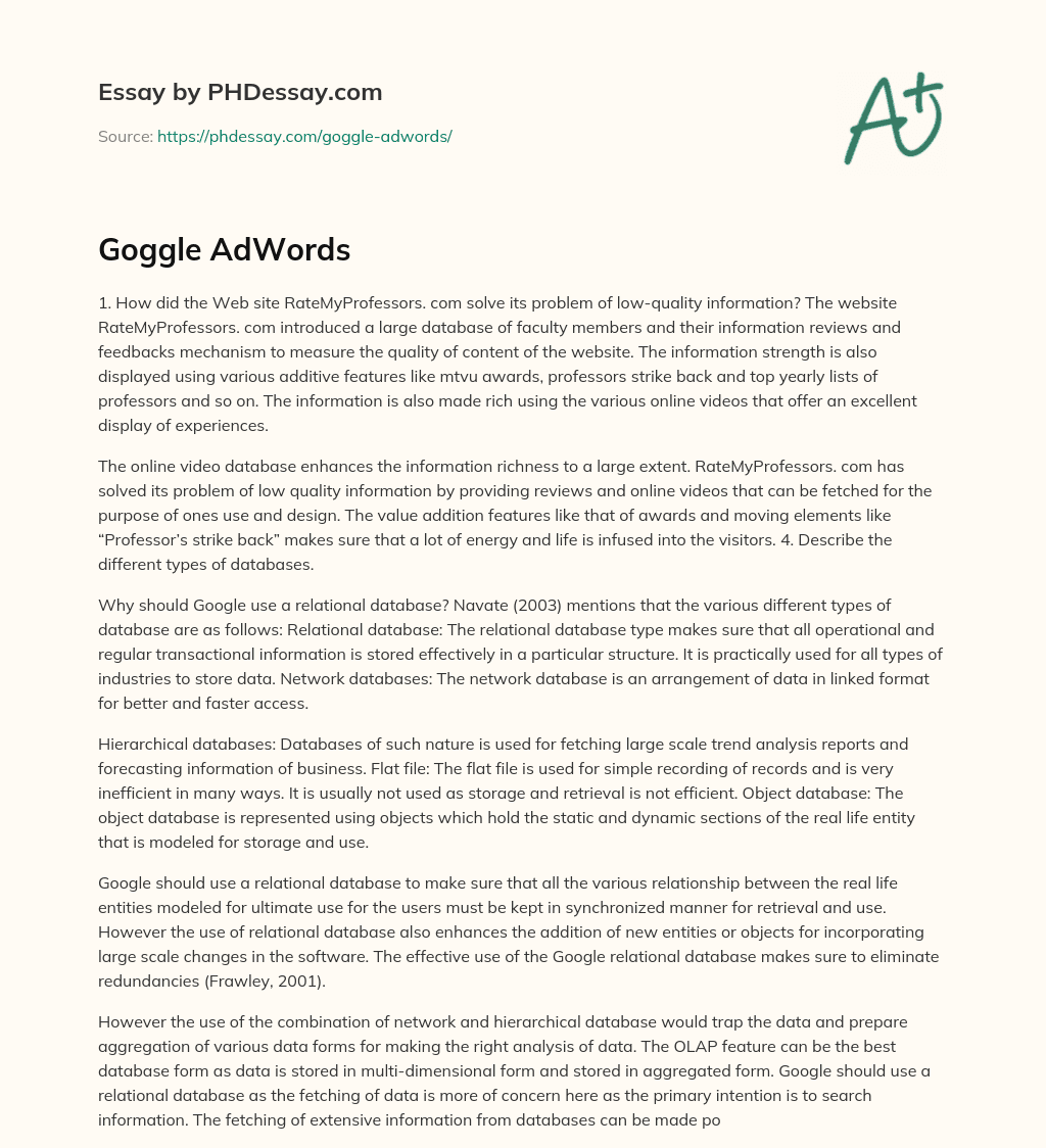 Goggle AdWords essay