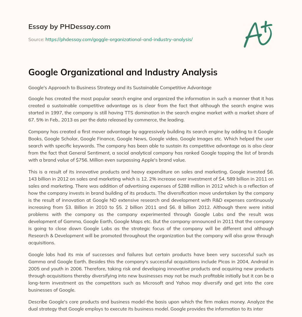 Google Organizational and Industry Analysis essay