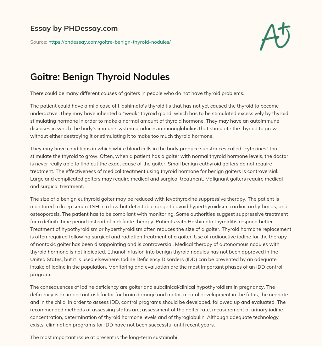 Goitre: Benign Thyroid Nodules essay