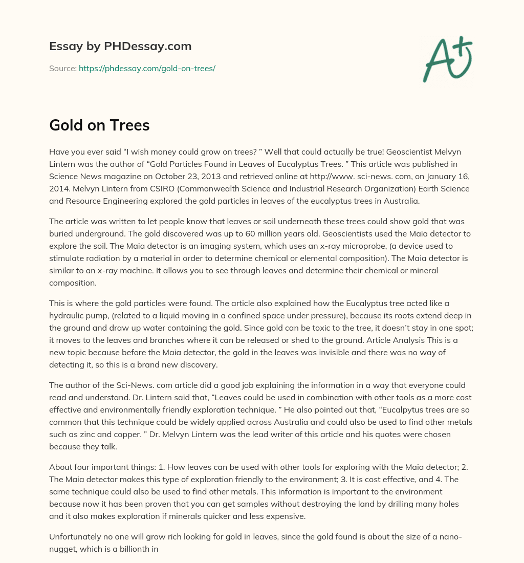 Gold on Trees essay