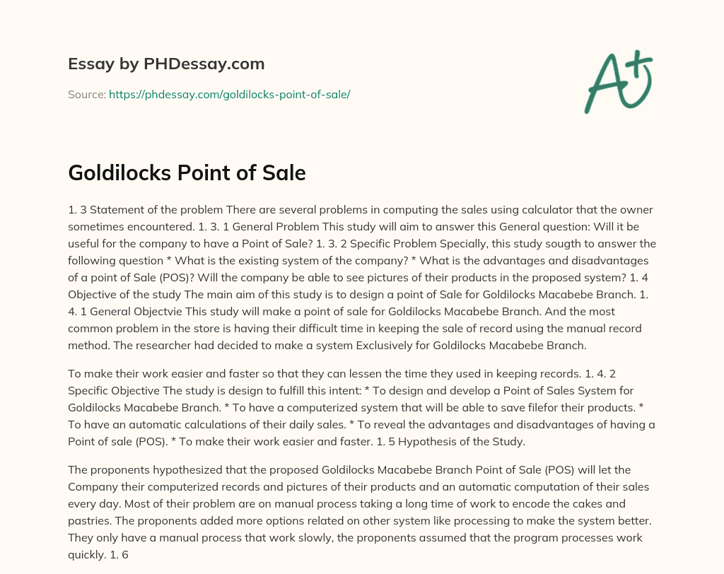 Goldilocks Point of Sale essay