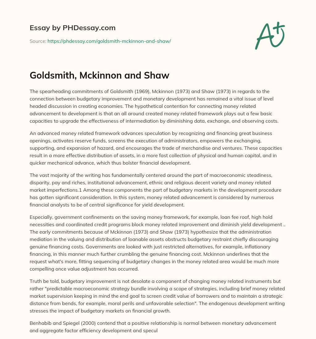 Goldsmith, Mckinnon and Shaw essay