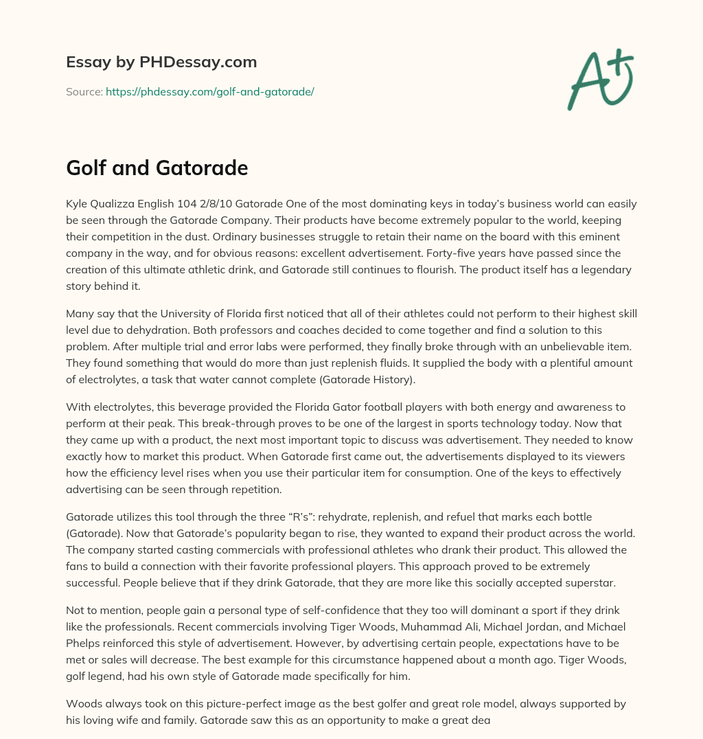 Golf and Gatorade essay