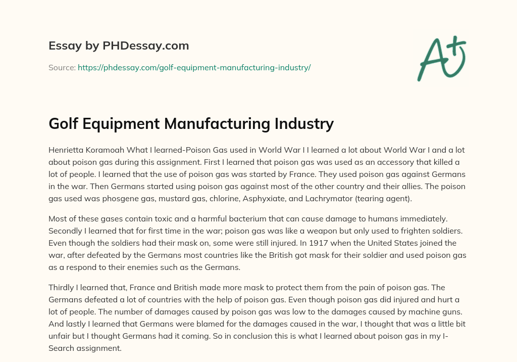 Golf Equipment Manufacturing Industry essay