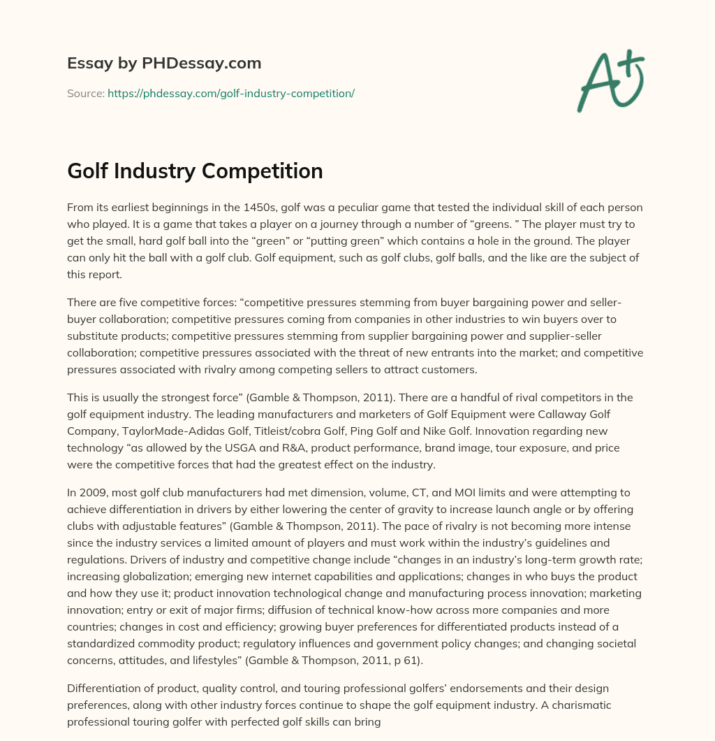 Golf Industry Competition essay