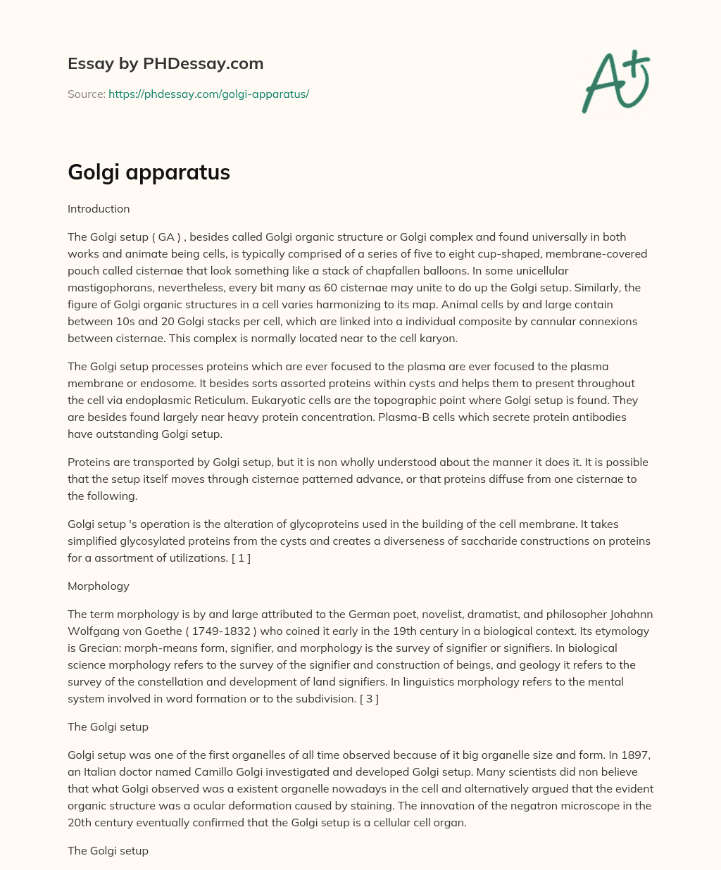 Golgi apparatus essay