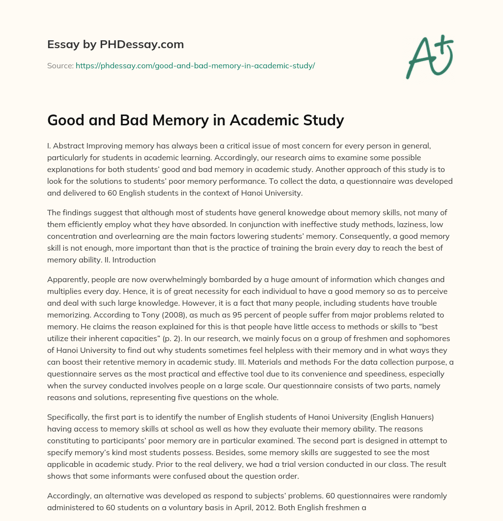Good and Bad Memory in Academic Study essay