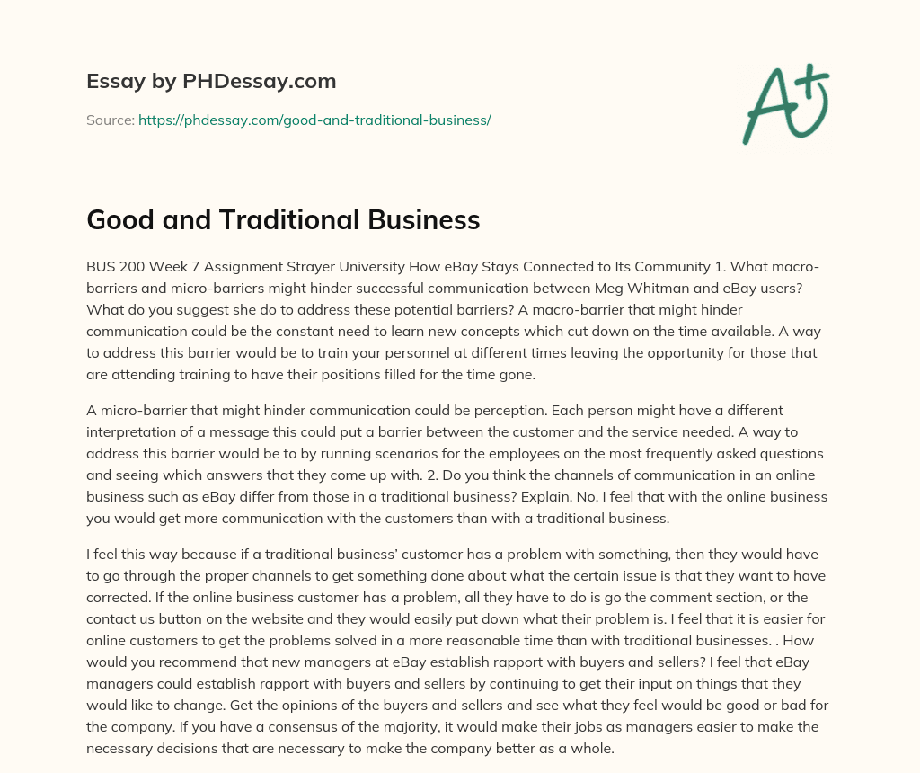 Good and Traditional Business essay