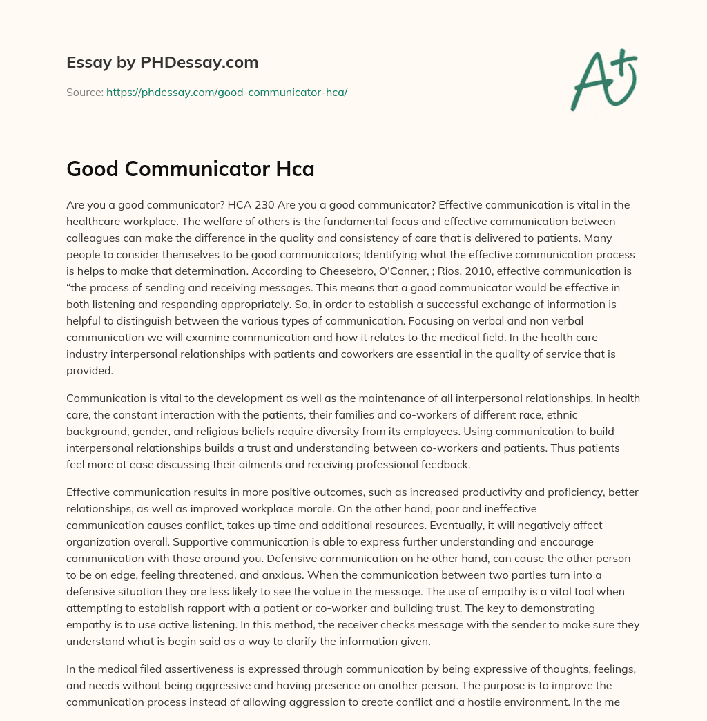 Good Communicator Hca essay