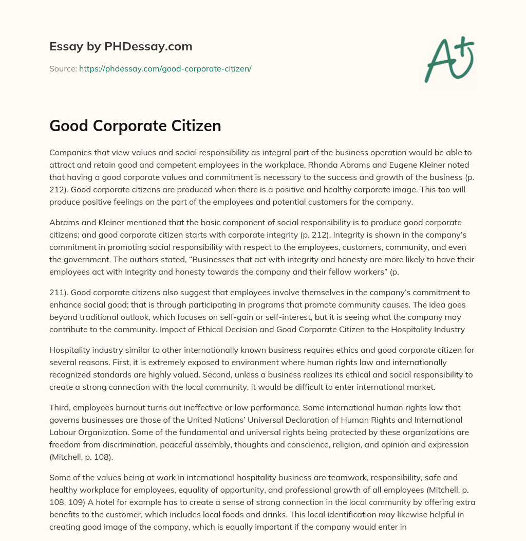 Good Corporate Citizen essay