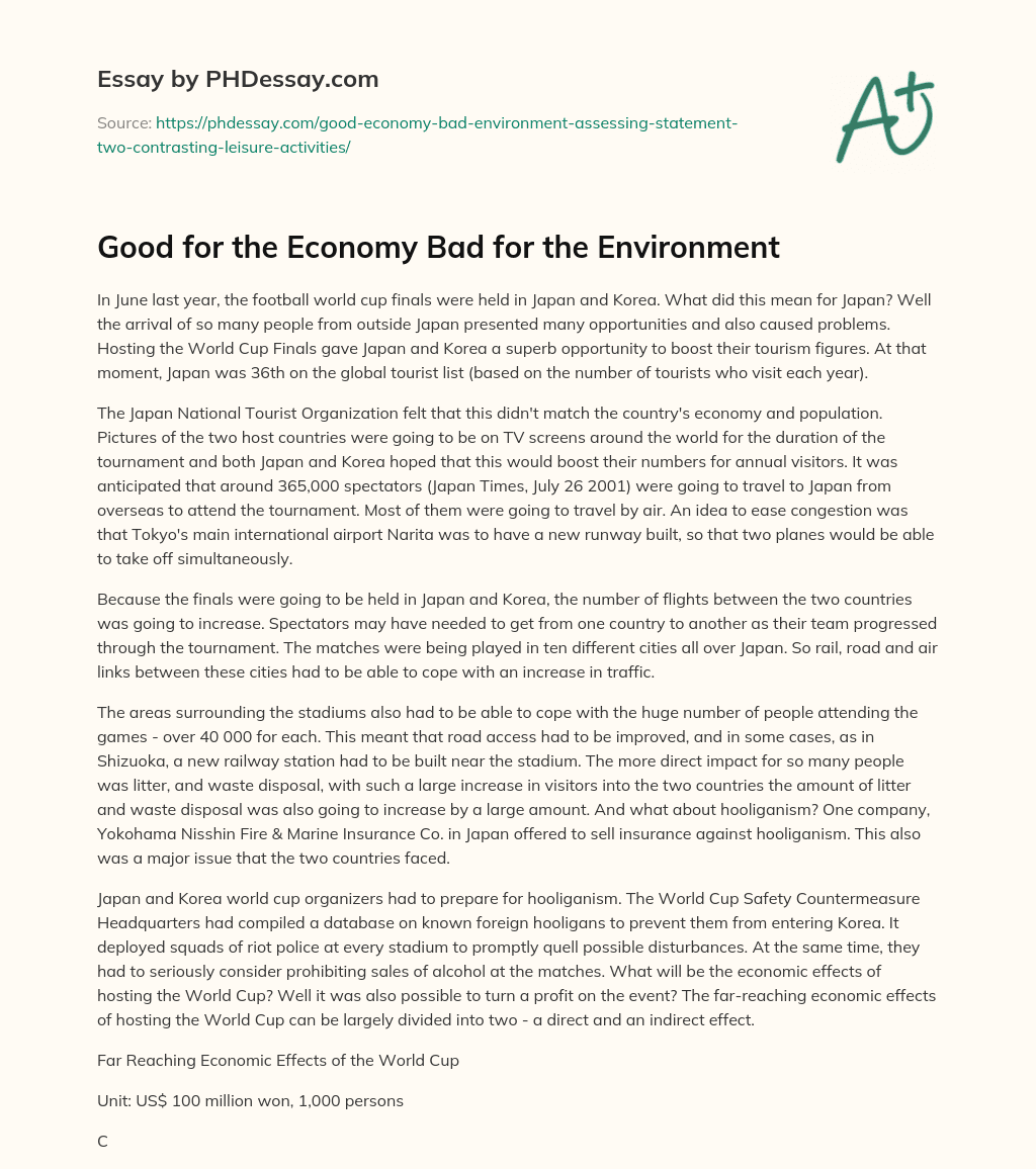 Good for the Economy Bad for the Environment essay
