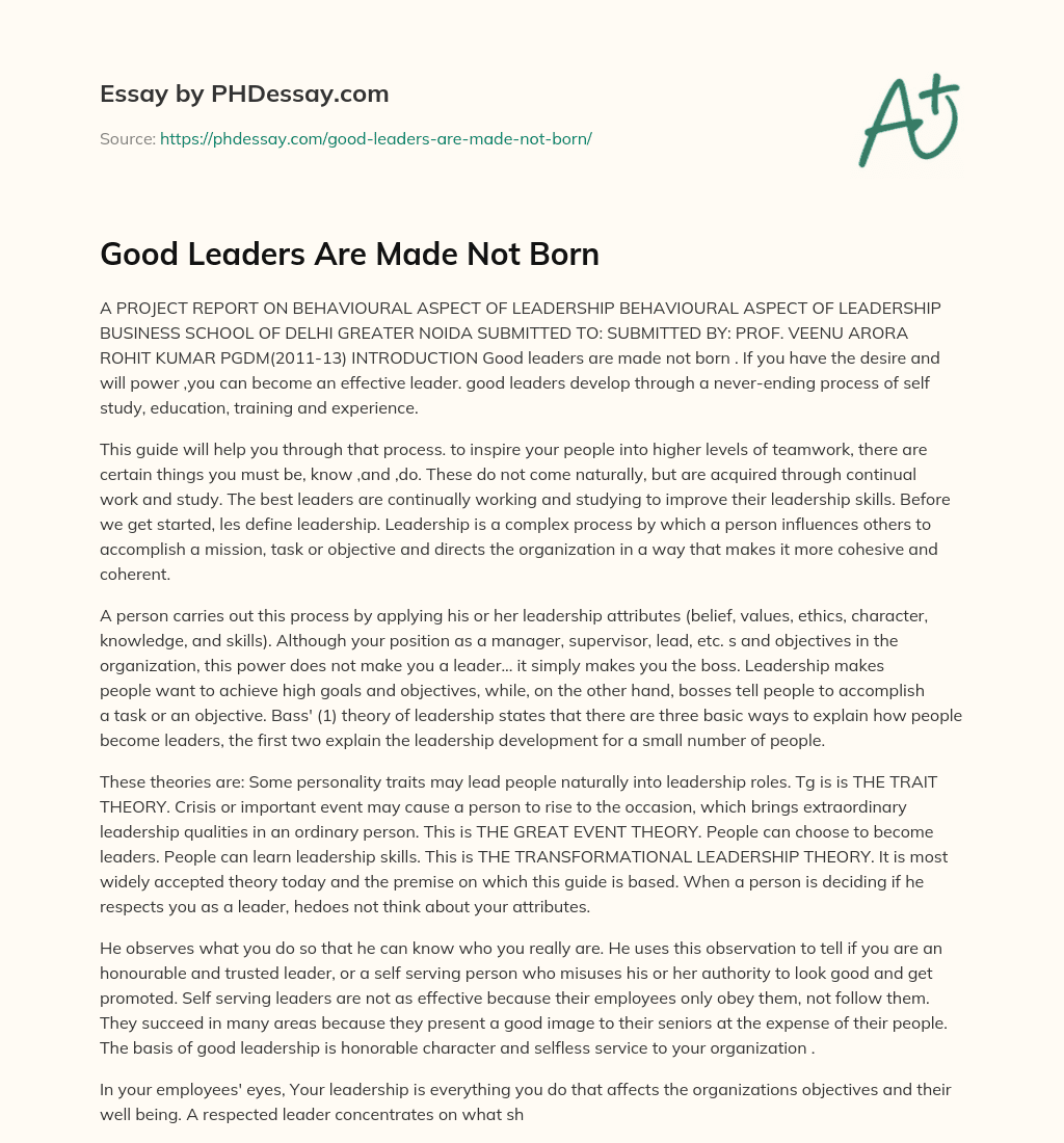Good Leaders Are Made Not Born essay