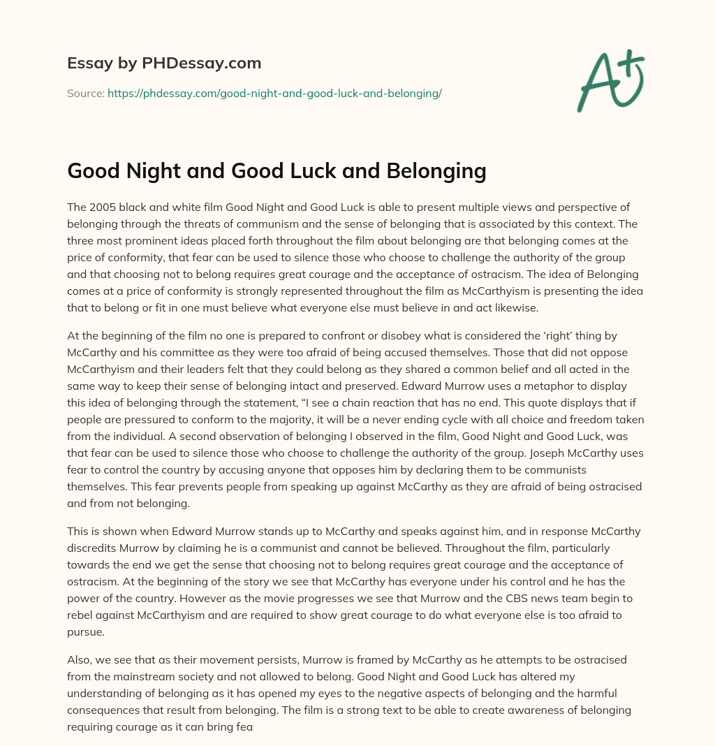 Good Night and Good Luck and Belonging essay