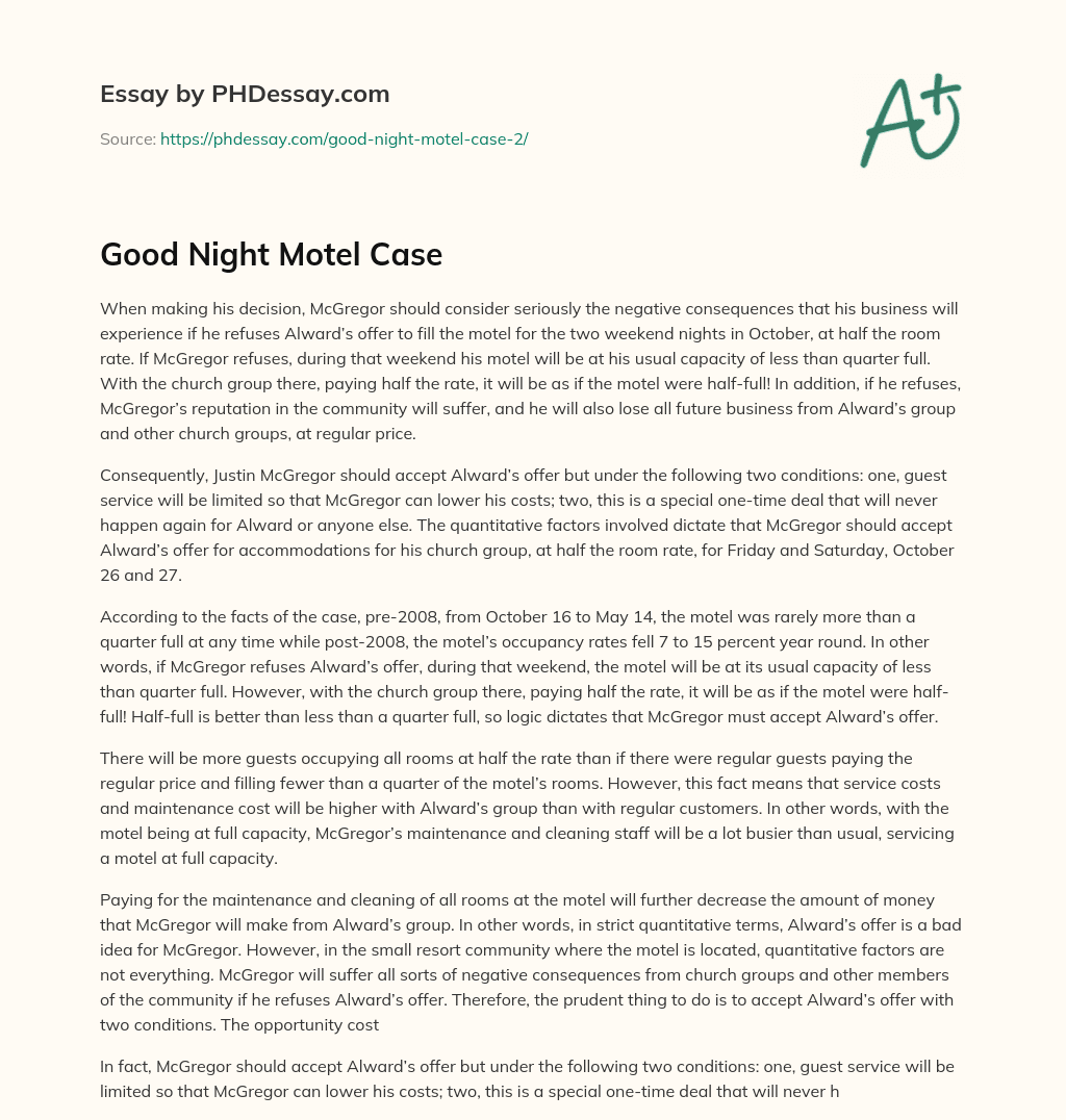 Good Night Motel Case essay