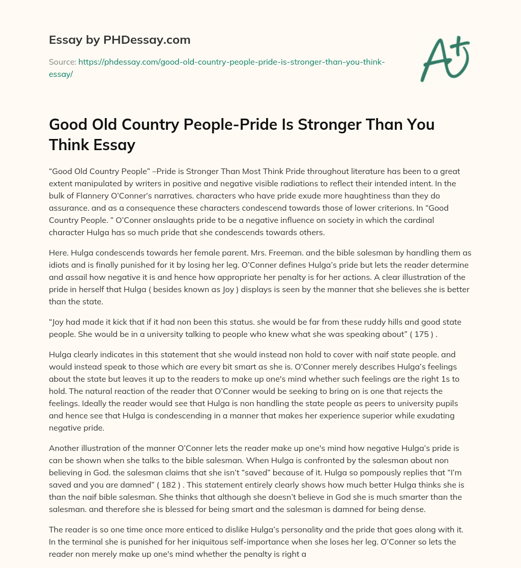 Good Old Country People-Pride Is Stronger Than You Think Essay essay