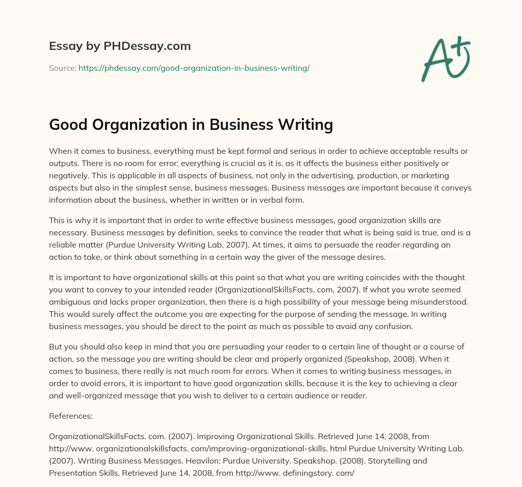 Good Organization in Business Writing essay
