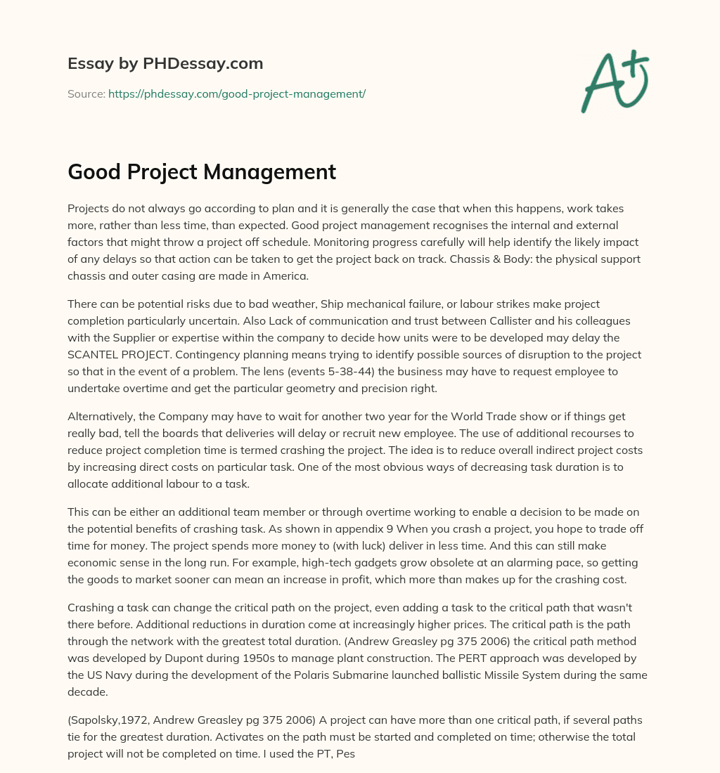 Good Project Management essay