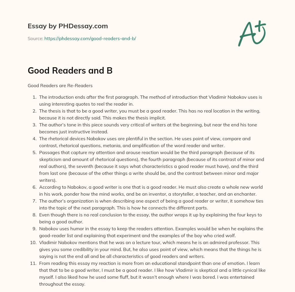 Good Readers and B essay