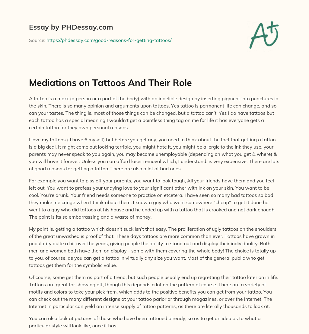 Mediations on Tattoos And Their Role essay