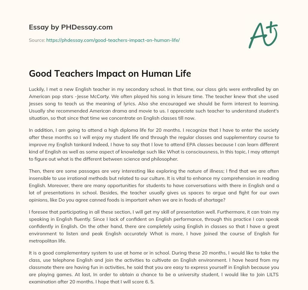 Good Teachers Impact on Human Life essay