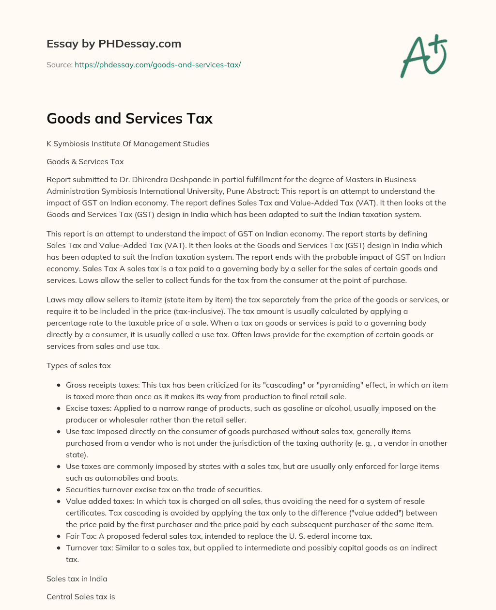 Goods and Services Tax essay