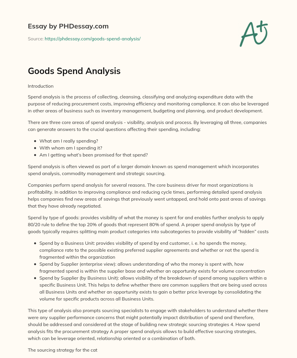 Goods Spend Analysis essay