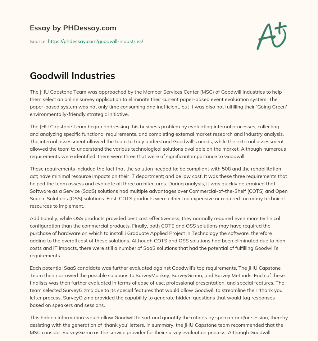 Goodwill Industries essay