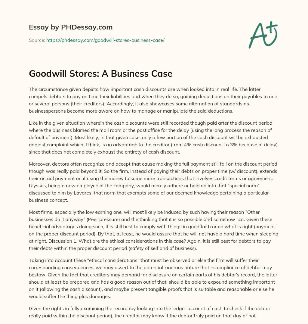 Goodwill Stores: A Business Case essay