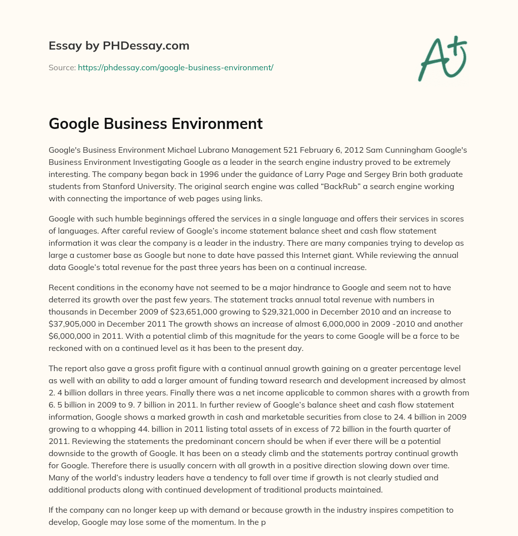 Google Business Environment essay