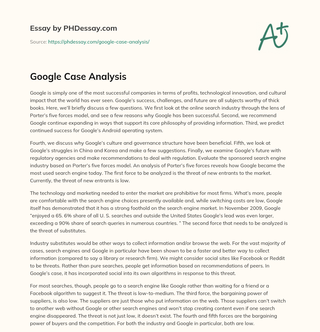 Google Case Analysis essay