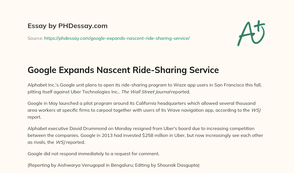 Google Expands Nascent Ride-Sharing Service essay