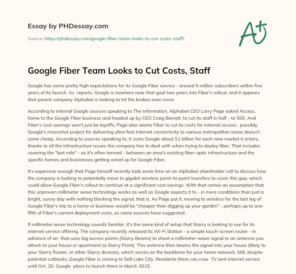 Google Fiber Team Looks to Cut Costs, Staff essay