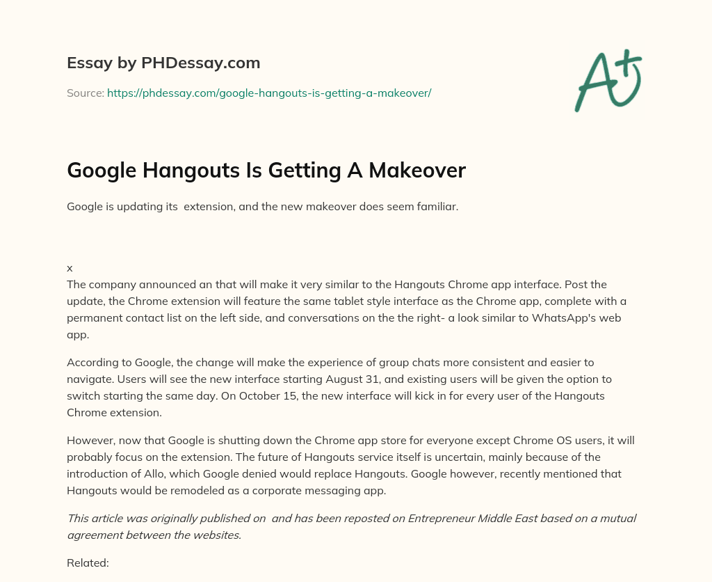 Google Hangouts Is Getting A Makeover essay