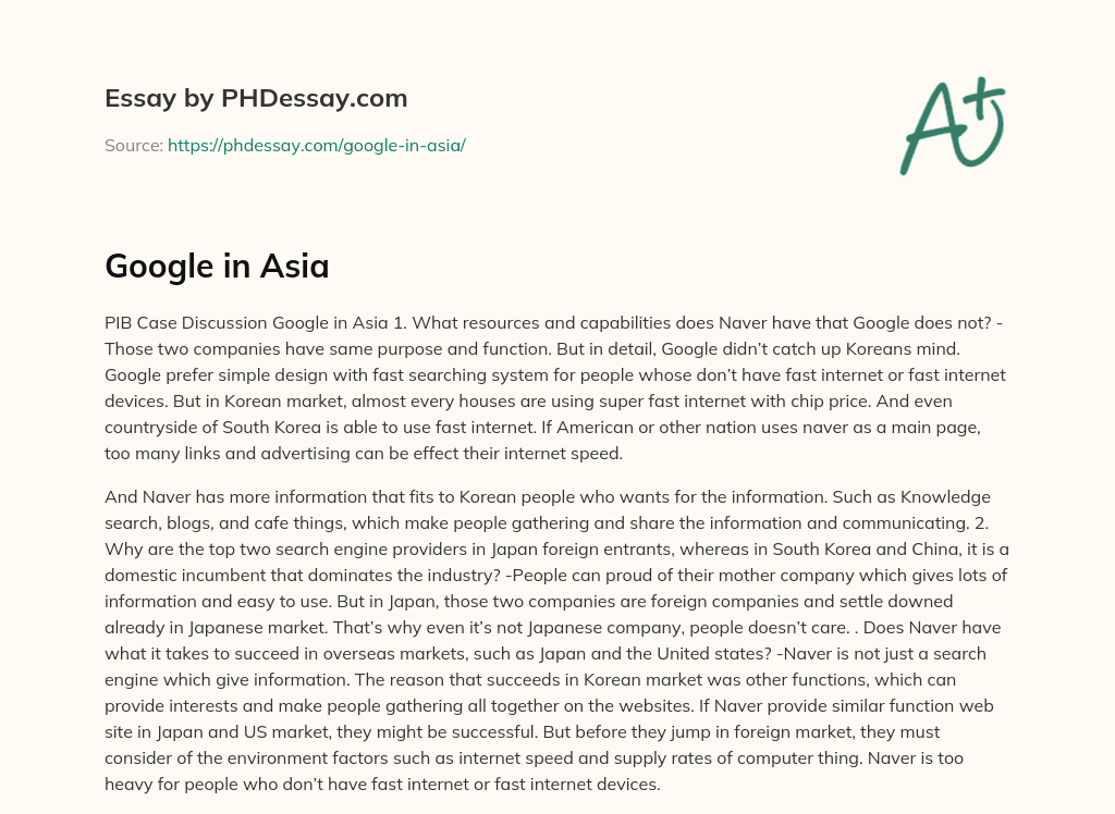 Google in Asia essay