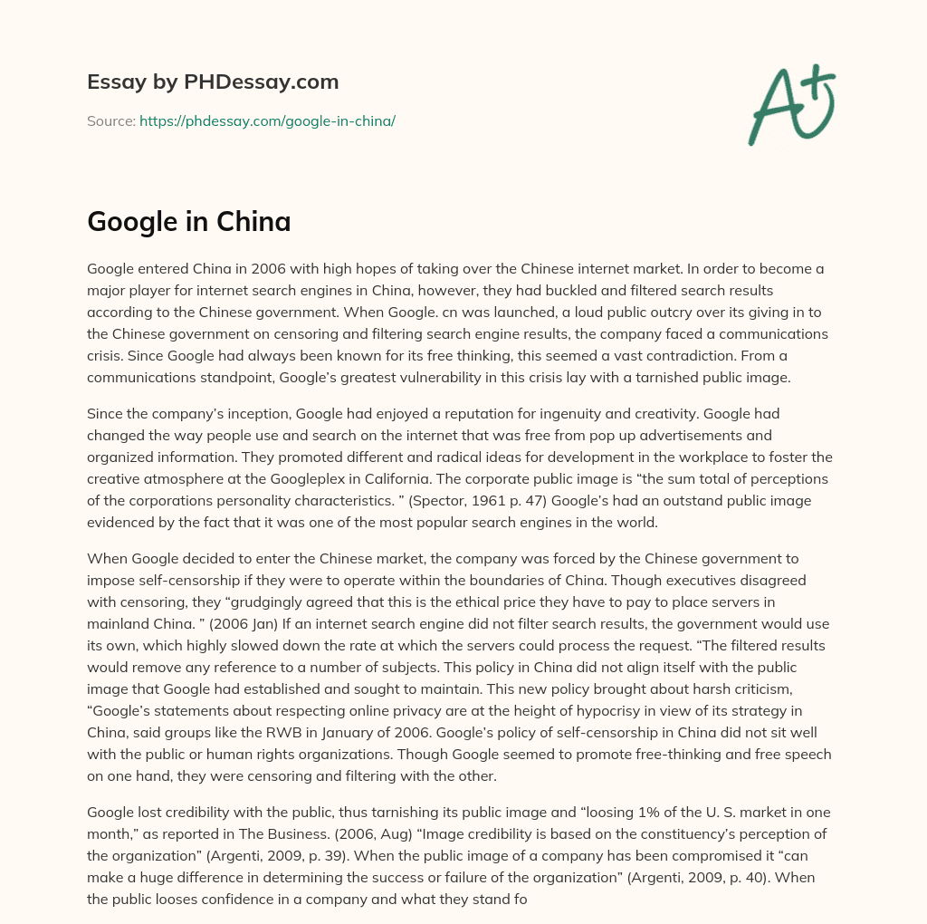 Google in China essay