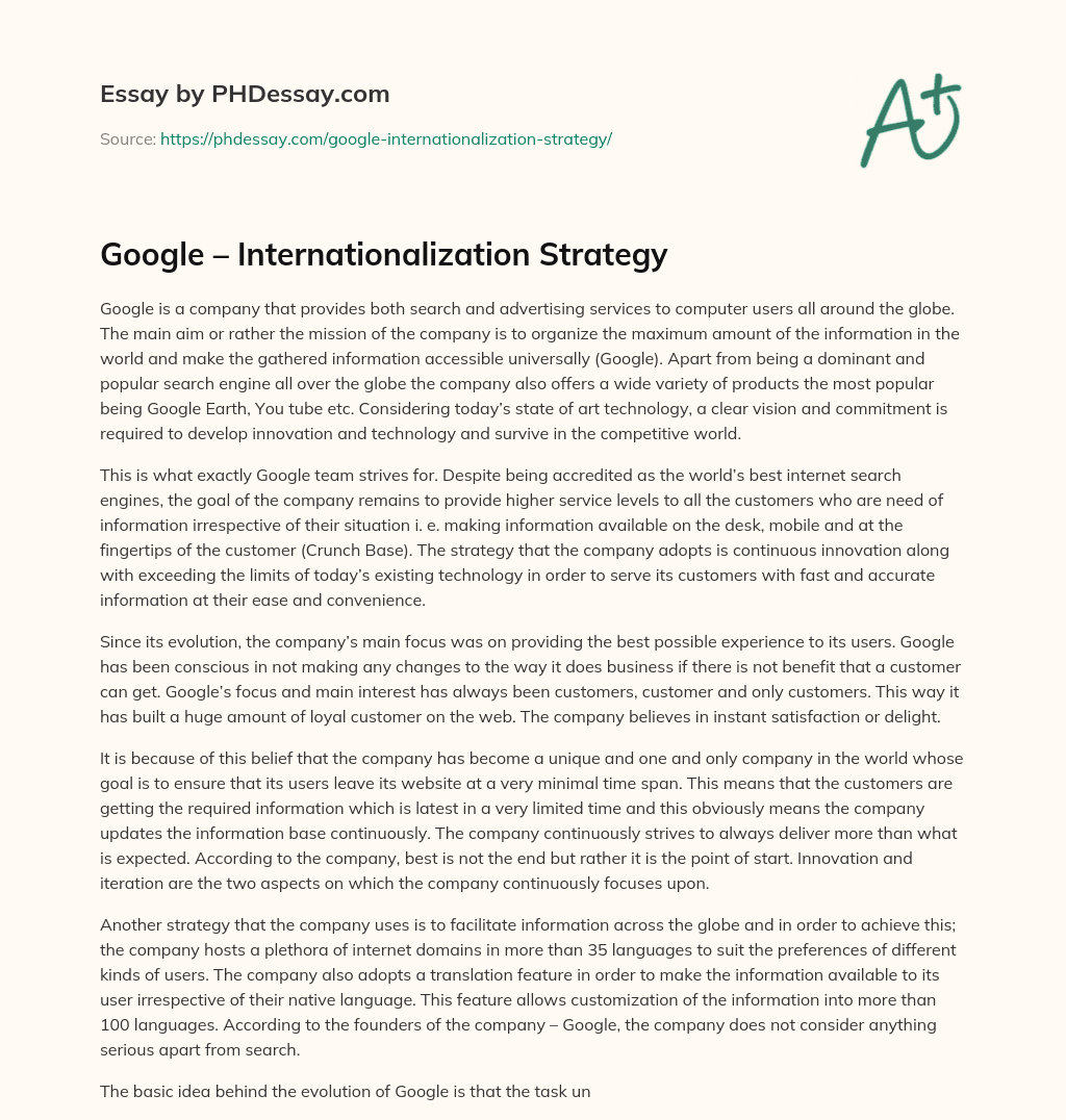 Google – Internationalization Strategy essay