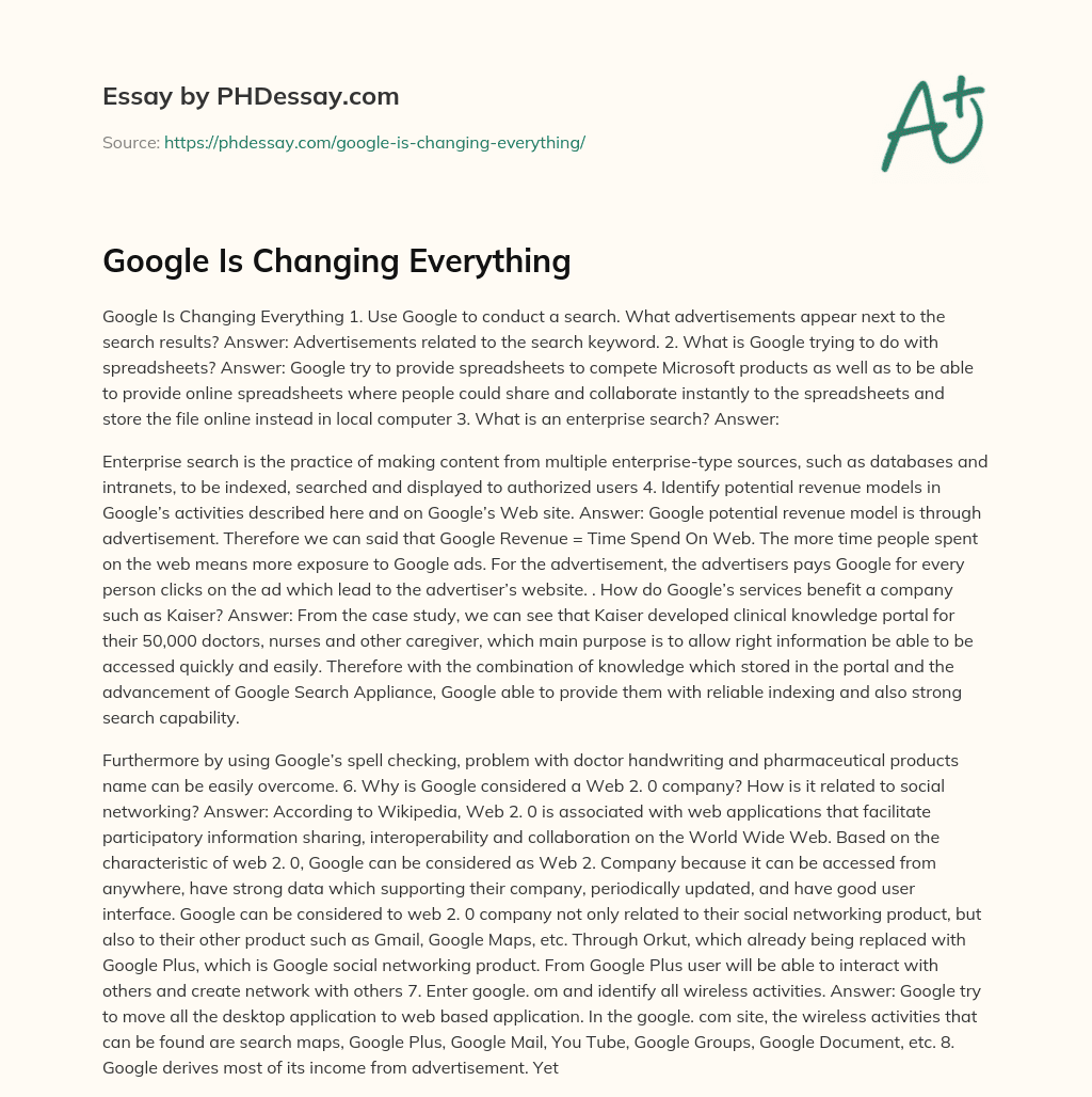 Google Is Changing Everything essay
