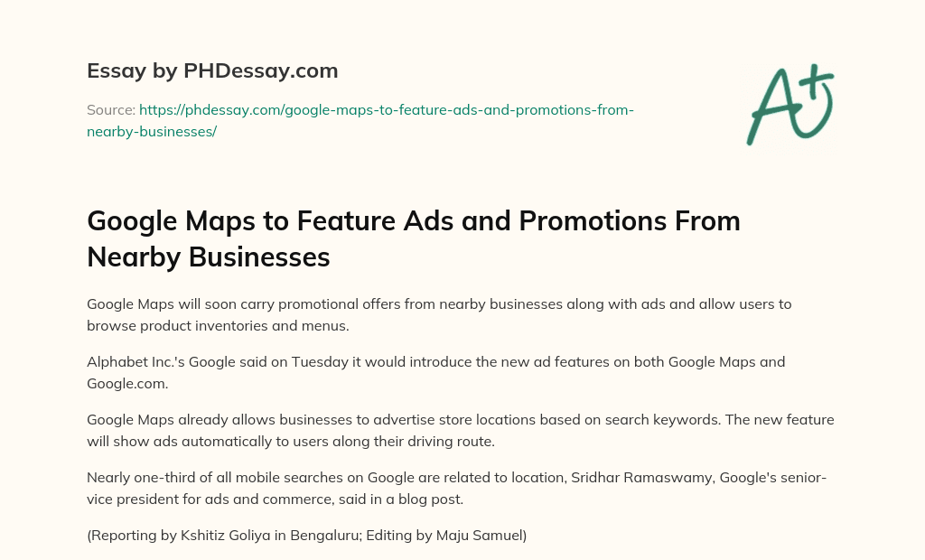 Google Maps to Feature Ads and Promotions From Nearby Businesses essay