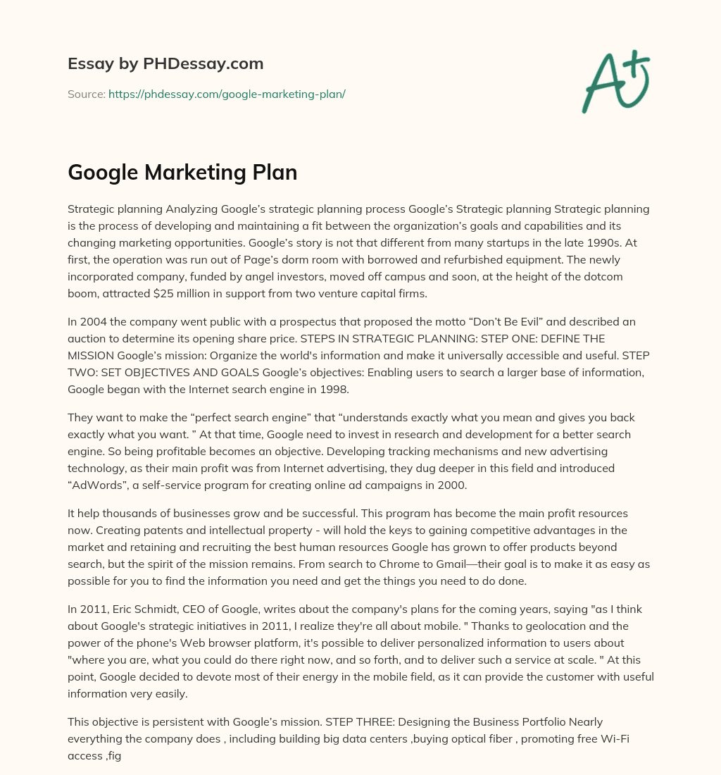 Google Marketing Plan essay