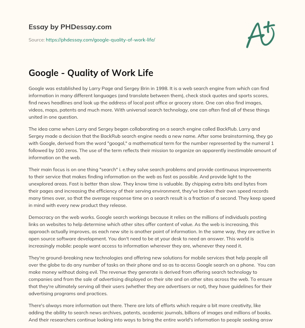 Google – Quality of Work Life essay