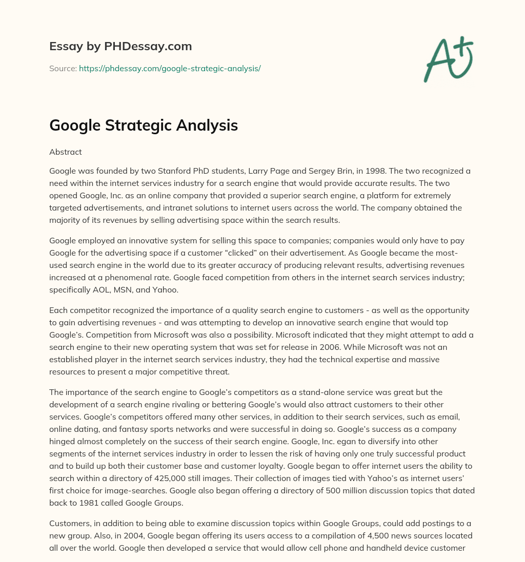 Google Strategic Analysis - PHDessay.com