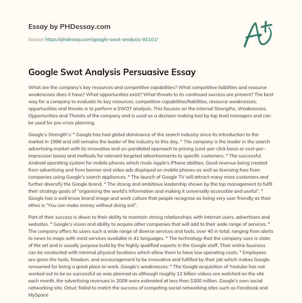 Google Swot Analysis Persuasive Essay essay