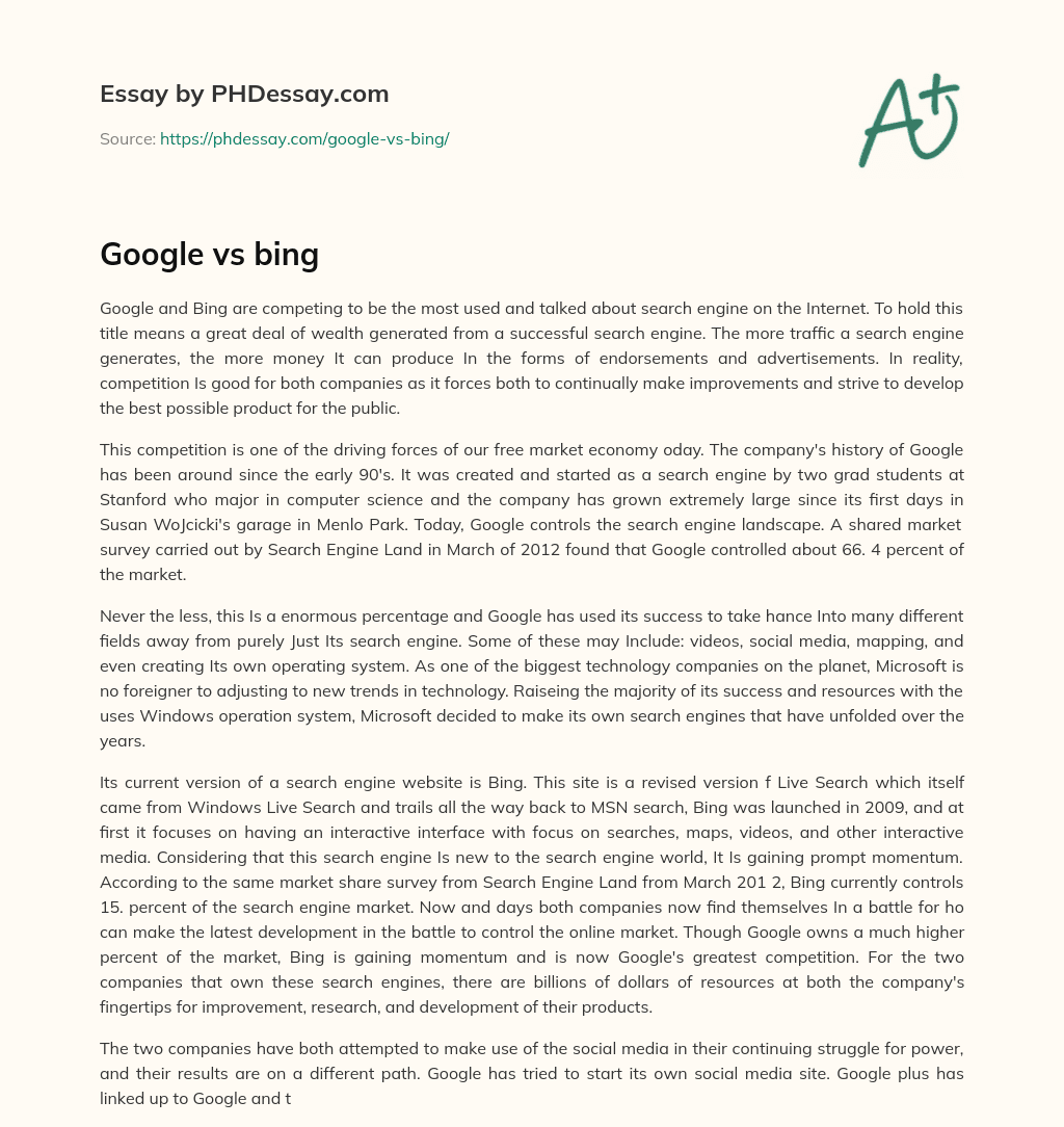 Google vs bing essay