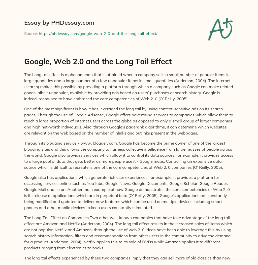 Google, Web 2.0 and the Long Tail Effect essay