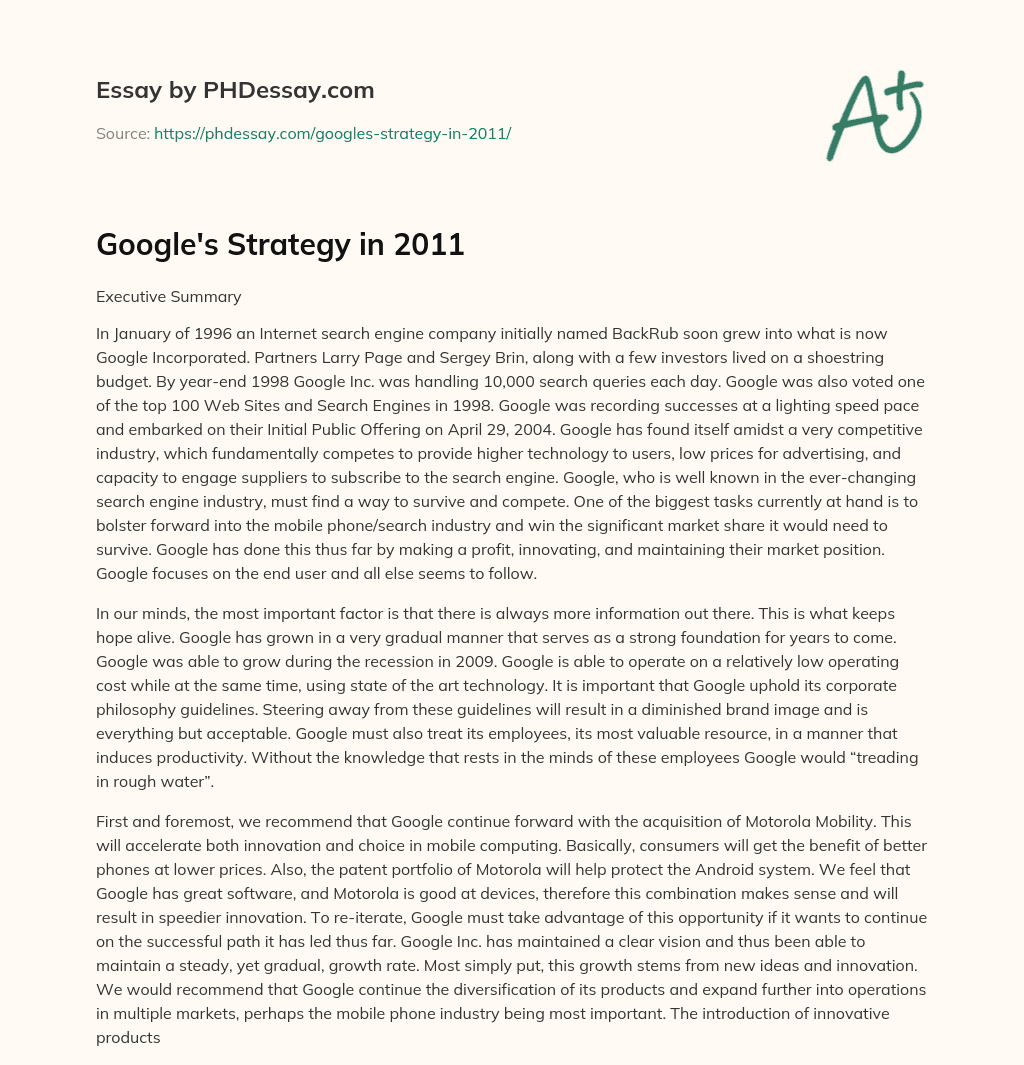 Google’s Strategy in 2011 essay