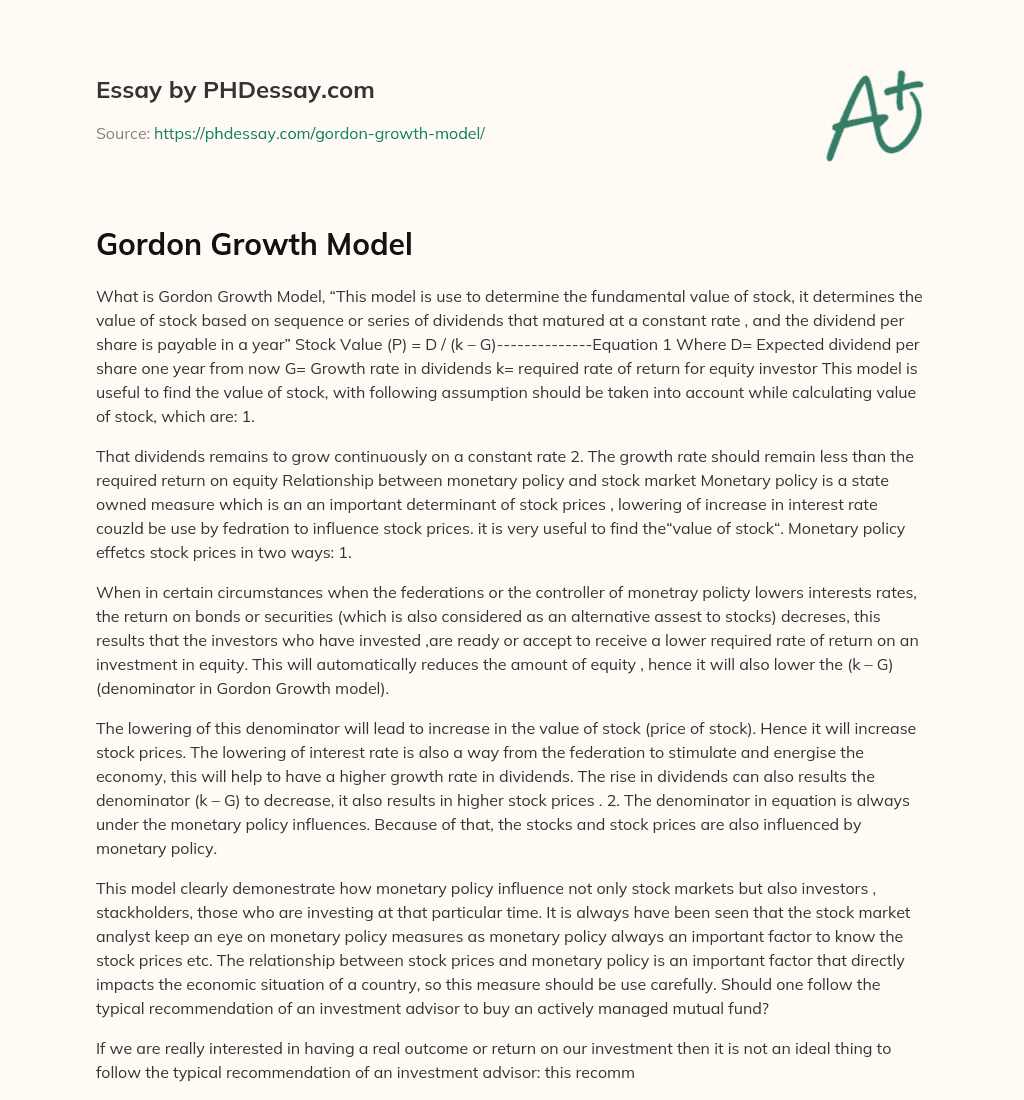 Gordon Growth Model essay