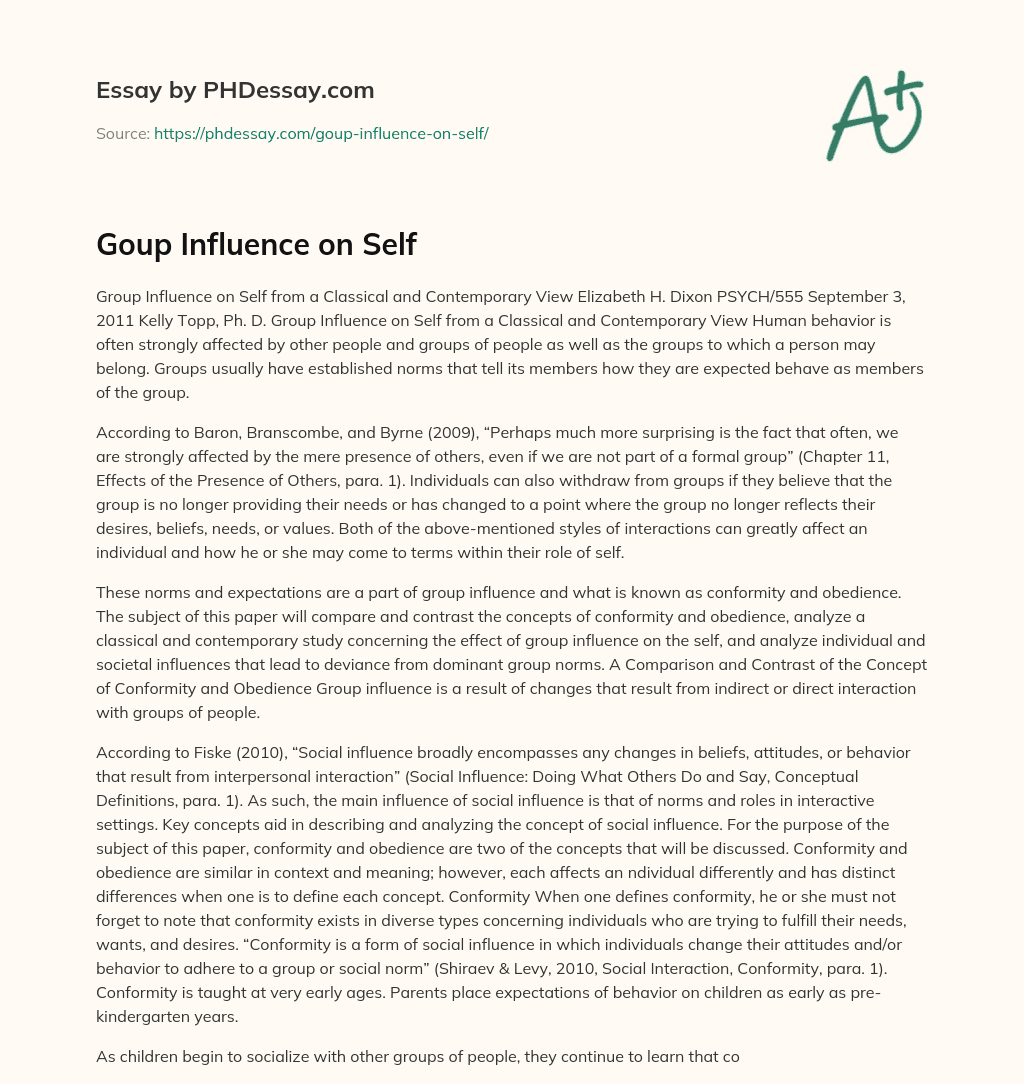 Goup Influence on Self essay